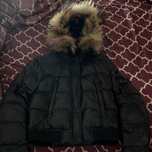 SAM. Black Puffer Jacket with Fur Trim